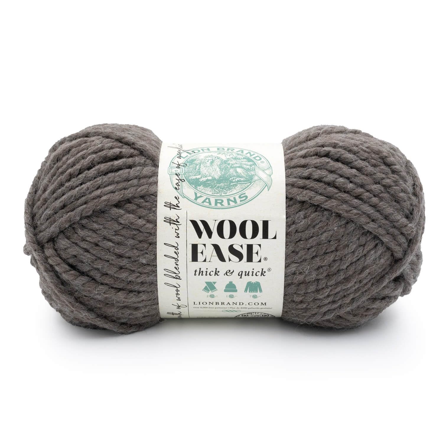 Lion Brand Yarn, Wool-Ease Thick & Quick Yarn, Teak, Gray Brown, 1 Pack — image 1