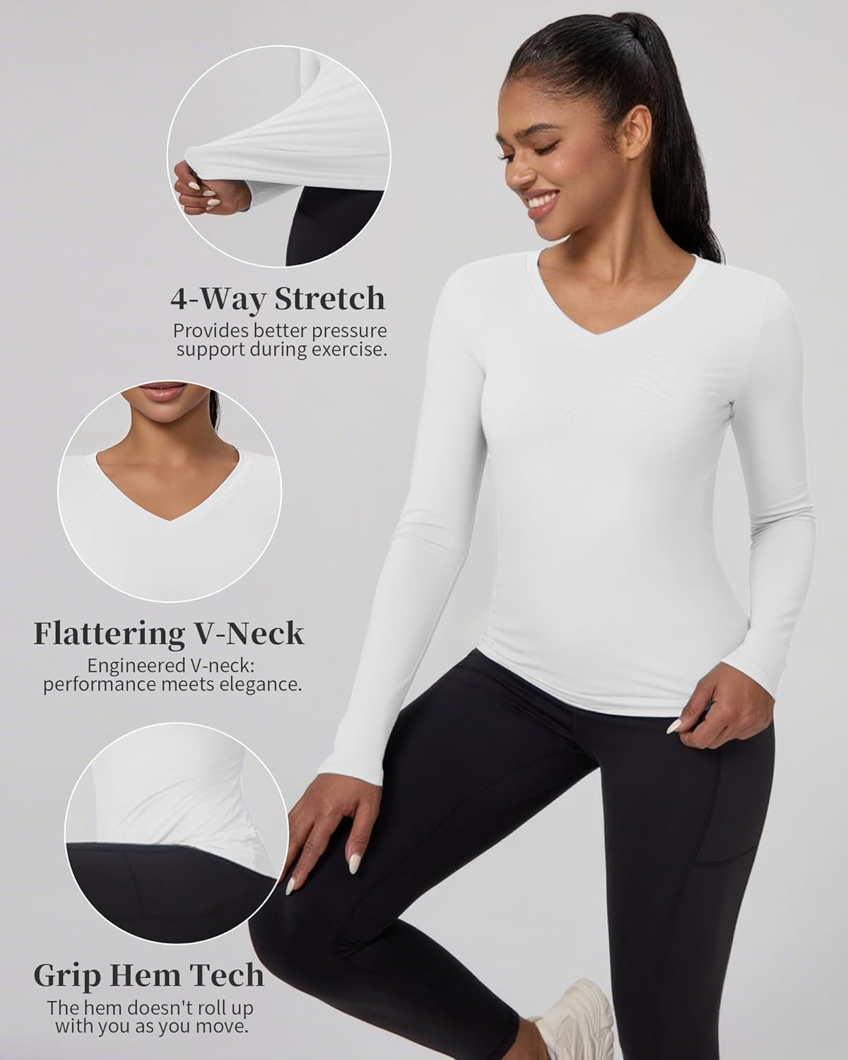 Compression Shirt Women Long Sleeve V Neck Workout Tops Dry-Fit Gym Yoga Moisture-Wicking Sports Base Layer T-Shirts - Image 5