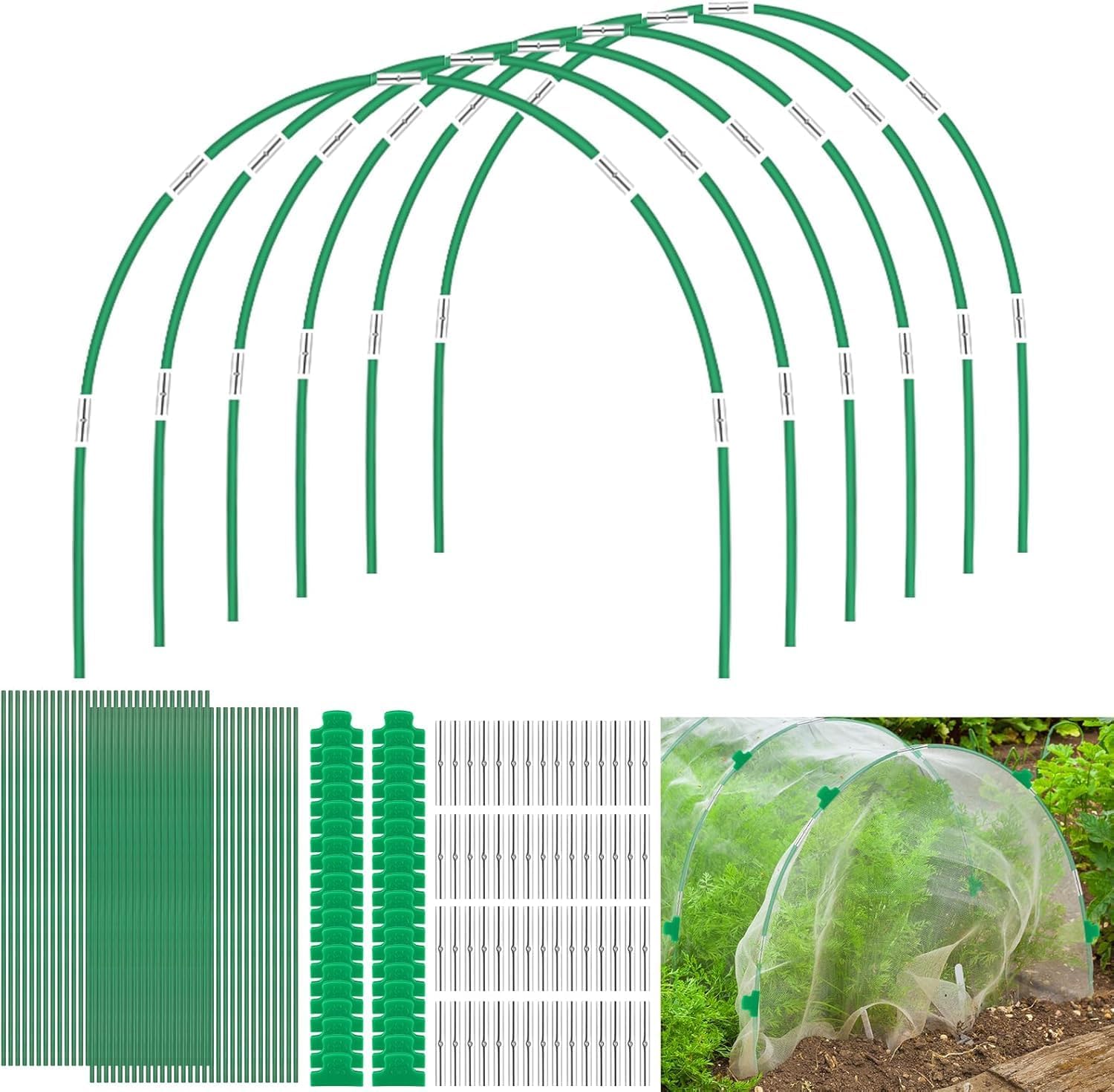 Greenhouse Hoops Grow Tunnel, 10 Sets of 8FT Long Garden Hoops for Raised Beds, Rust-Free Fiberglass Support Hoops Frame for Garden Netting, DIY Plant Support Garden Stakes for Row Cover, 60 Pcs
