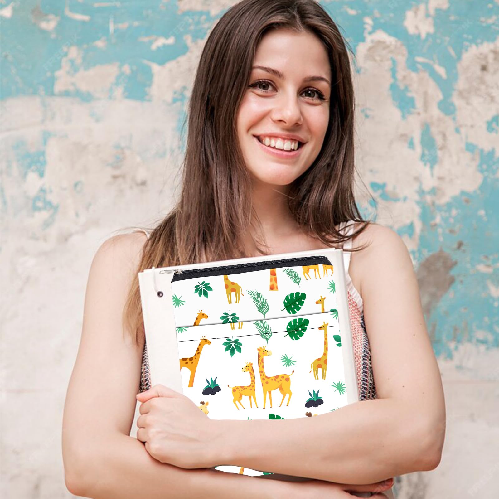 NICENEEDED Giraffe Book Protector with Front Pocket, Lightweight Book Cases Waterproof Book Carrier with Zipper - Image 2