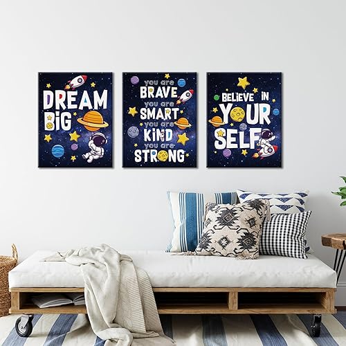 Miniatura 4 de Yuzi-n Decoración de habitación del espacio exterior, arte de pared de astronauta espacial, decoración de pared inspiradora para habitación de