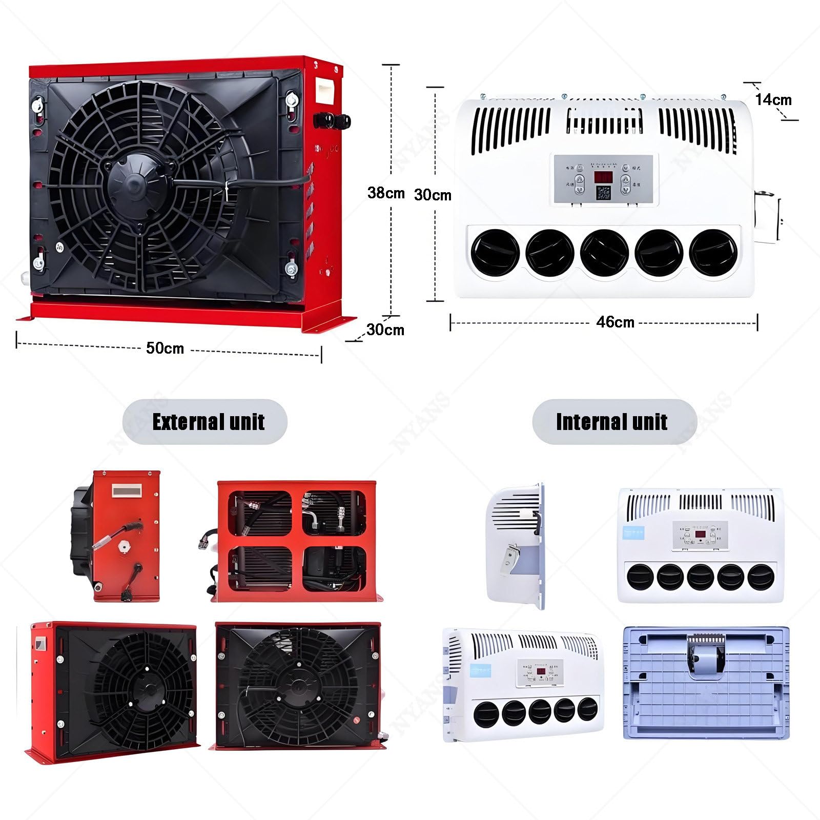 Aire Acondicionado para Cabina de Camión de 12V/24V, Unidad de Aire Acondicionado de Estacionamiento Dividido, Aire Acondicionado para Autocaravana, Autobús, Caravana,24V-Black