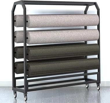 Commercial Fabric Roll Storage Rack with Adjustable Rod Brakeable Wheels, Movable Heavy Duty Steel Display Rack for Fabric Roll/Wallpaper/Tablecloth/Wrapper Organizer 8 Rods