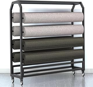 Commercial Fabric Roll Storage Rack with Adjustable Rod Brakeable Wheels, Movable Heavy Duty Steel Display Rack for Fabric Roll/Wallpaper/Tablecloth/Wrapper Organizer (8 Rods)