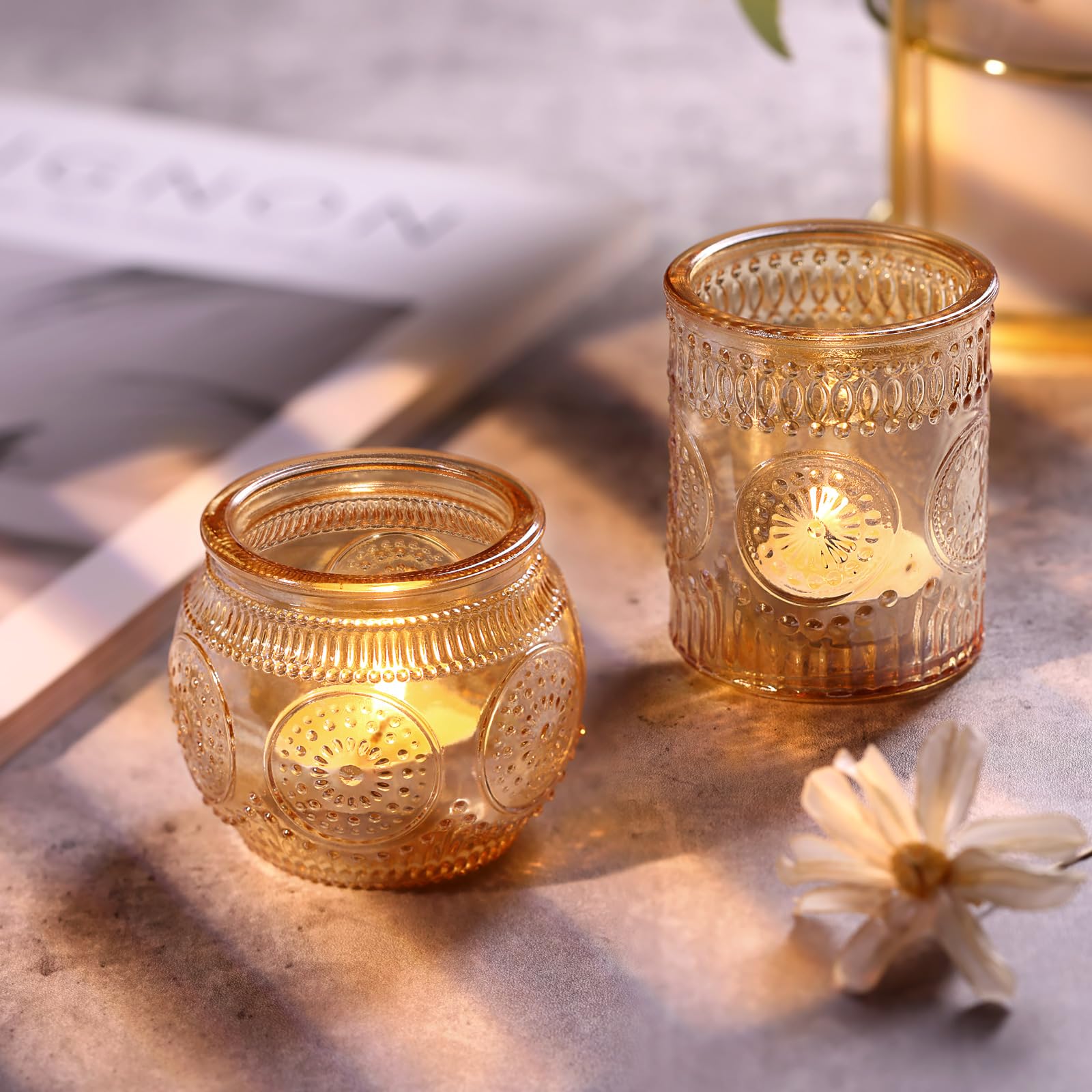 DARJEN Lot de 24 bougeoirs votifs dorés en Verre pour Centre de Table, Bougies Chauffe-Plat pour la Maison, Les fêtes de Noël et Les fêtes de Mariage