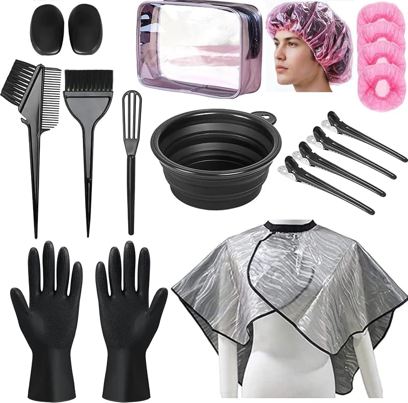 Hair Dye Kit 18 Pieces Hair Coloring Kit, Hair Tinting Bowl, Hair agitator, Dye Brush, Ear Cover, Hairpin, Hair Coloring Cape For Hair Coloring Hair Dye Tools and DIY at Home