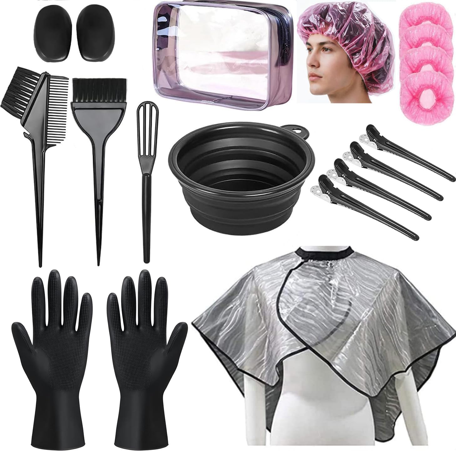 Hair Dye Kit 18 Pieces Hair Coloring Kit, Hair Tinting Bowl, Hair agitator, Dye Brush, Ear Cover, Hairpin, Hair Coloring Cape For Hair Coloring Hair Dye Tools and DIY at Home