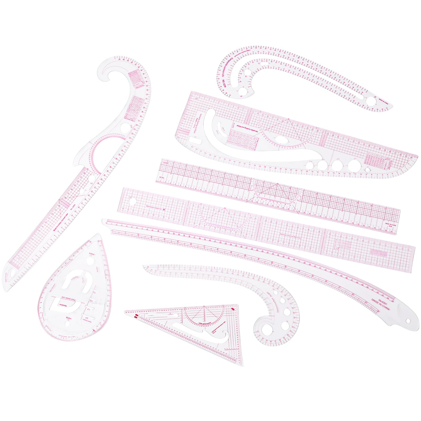 Msioytog Multicolor Complete 9Pc Measuring Set Flexible Rulers For Clothing Design And Craft Projects Ruler Set