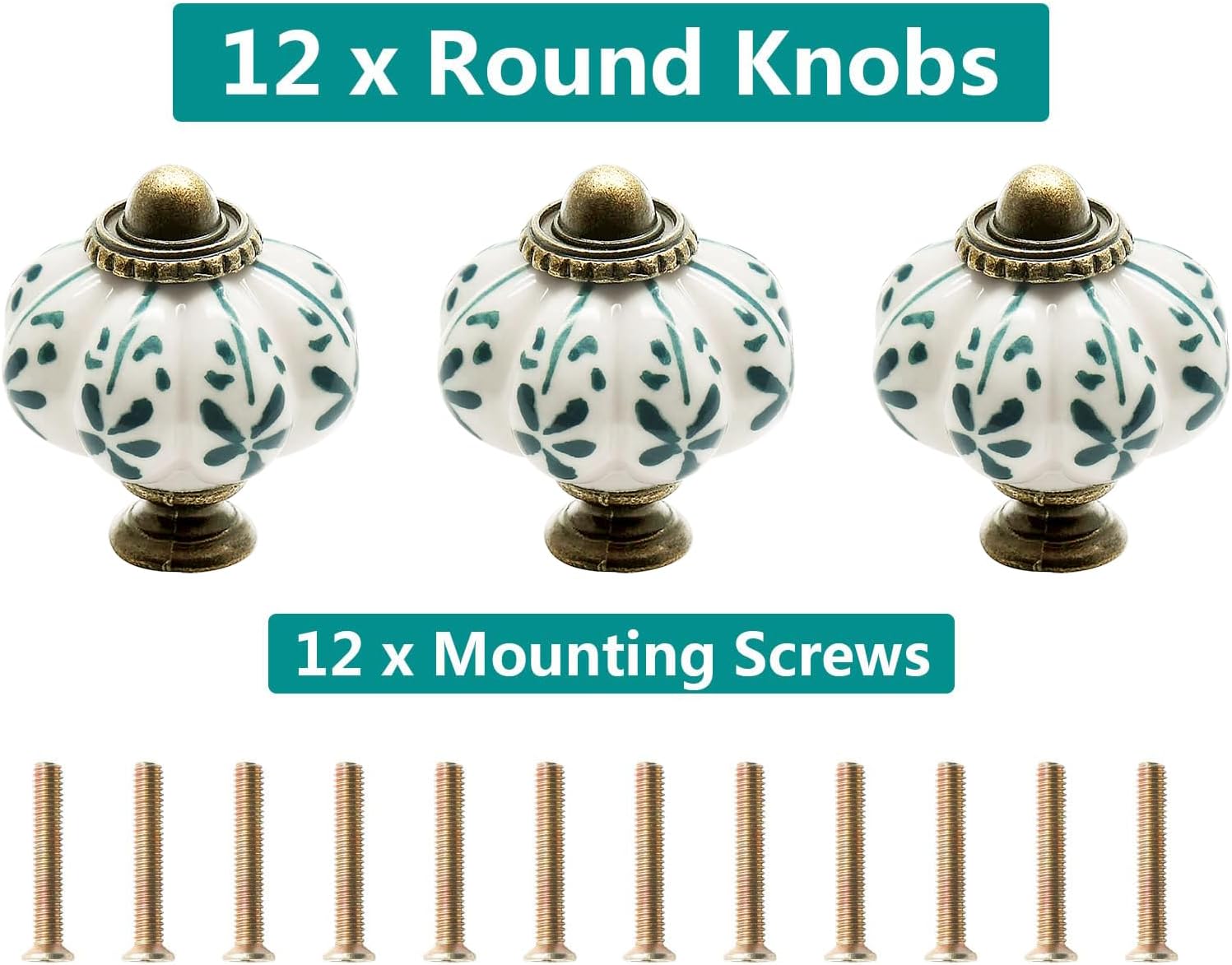 12pcs Ivory Pumpkin Knobs, Vintage Ceramic Cabinet Knobs, Dresser Drawer Door Knobs Drawer Pulls Dresser Handles with Mounting Screws - Leaf Pattern