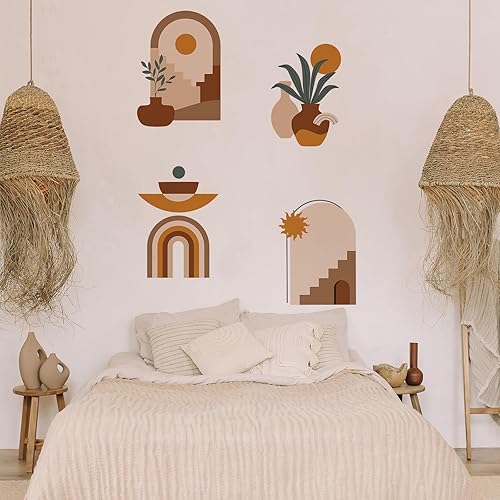 Miniatura 4 de 3 calcomanías de pared con arco bohemio, estilo bohemio, arte de pared para sala de estar y dormitorio, calcomanías de sol y luna y montaña (estilo