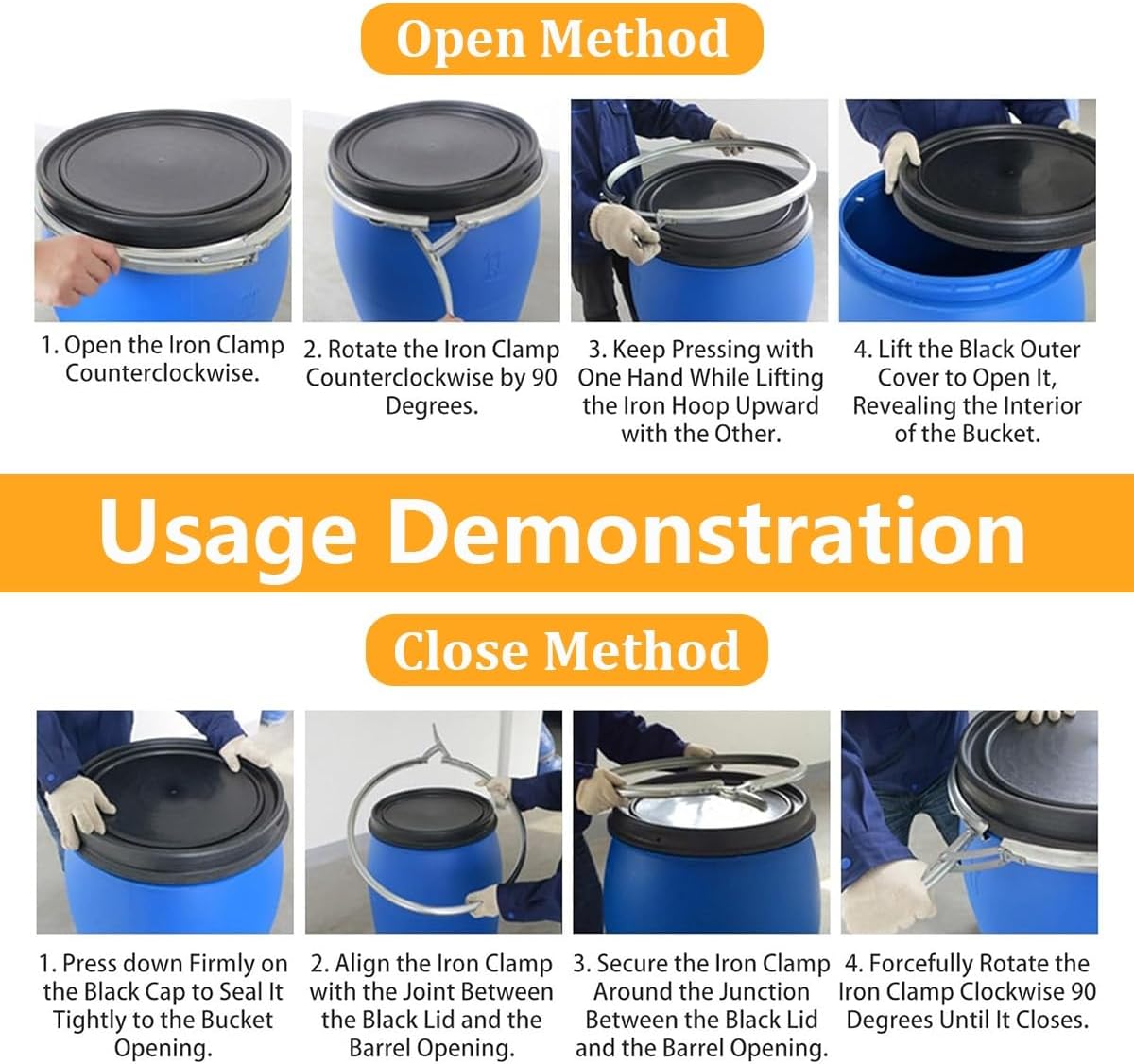 Plastic Water Storage Barrel with Lid, Large Plastic Blue Open Top Storage Barrel Drum Keg, Water Drum, Food Grade Container, Rain Barrel Use for Restaurant, Home, Factory(200L)