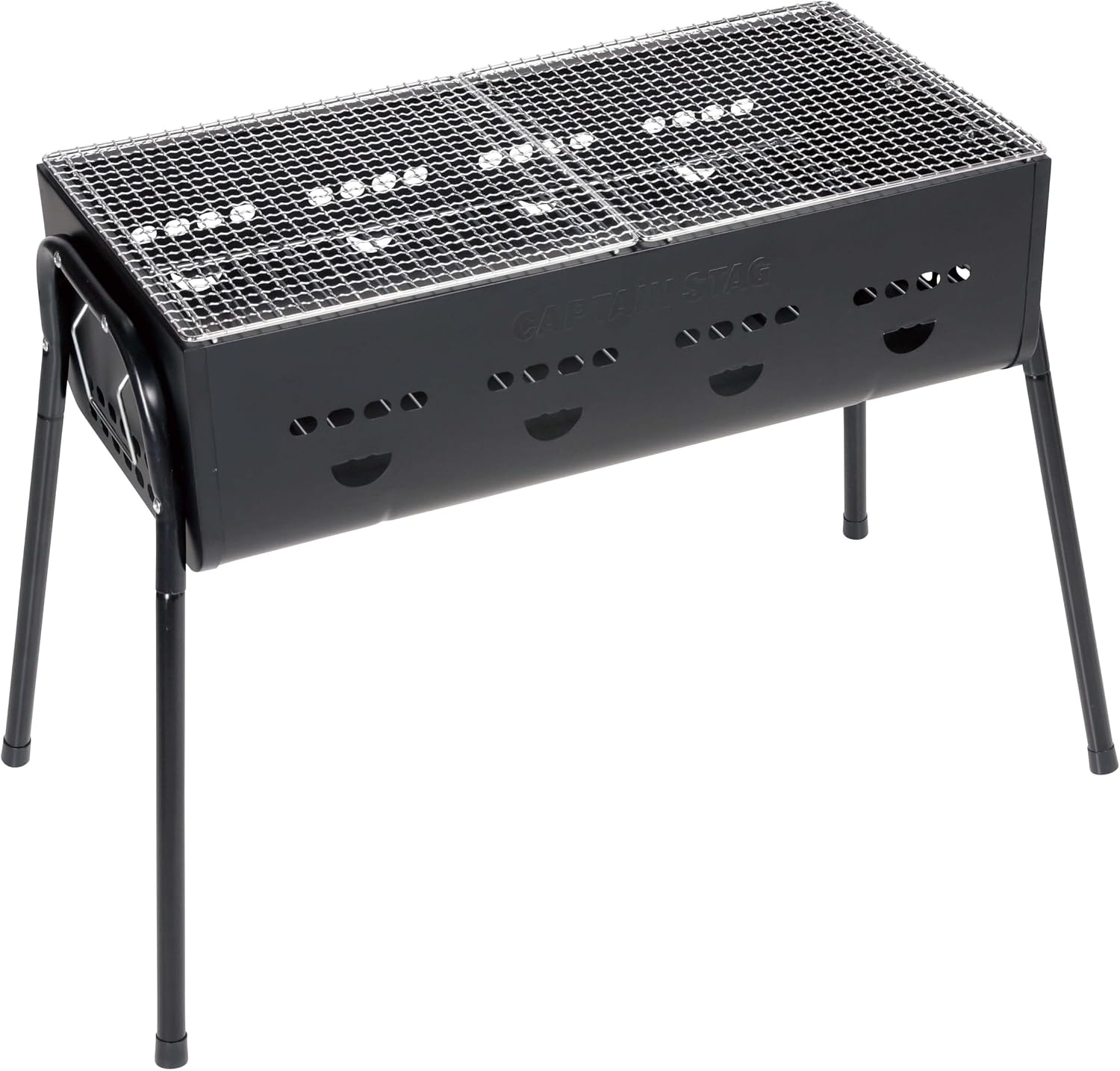 Captain Stag UG-112 Barbecue Stove, Grill, Bonfire Stand, 3-Way Barbecue Grill, 600, For 4-6 People, 3 Levels of Adjustable Height, Black