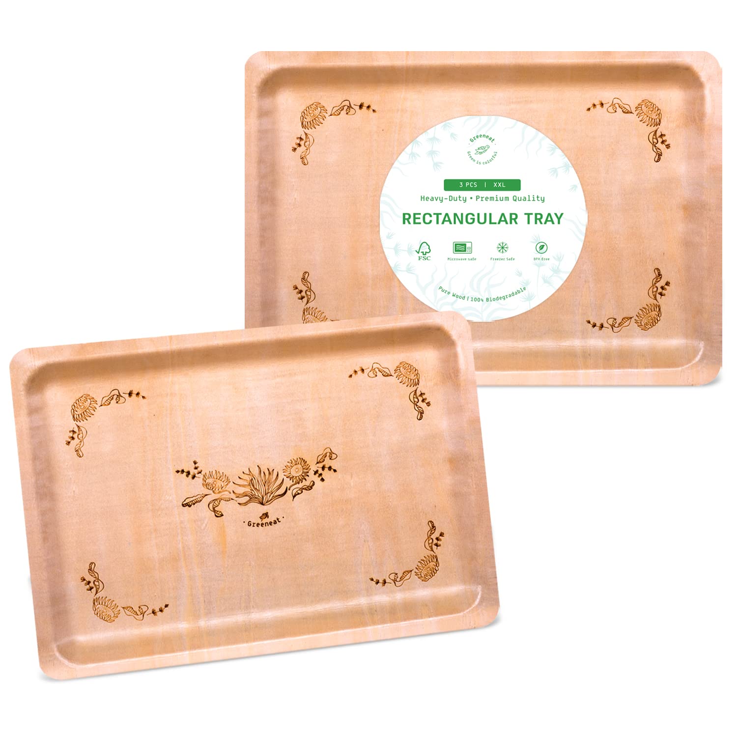 Greeneat Disposable Eco-Friendly Compostable Plates Set For Birthdays Events Party, Sturdy & Heavy Duty (XXL)