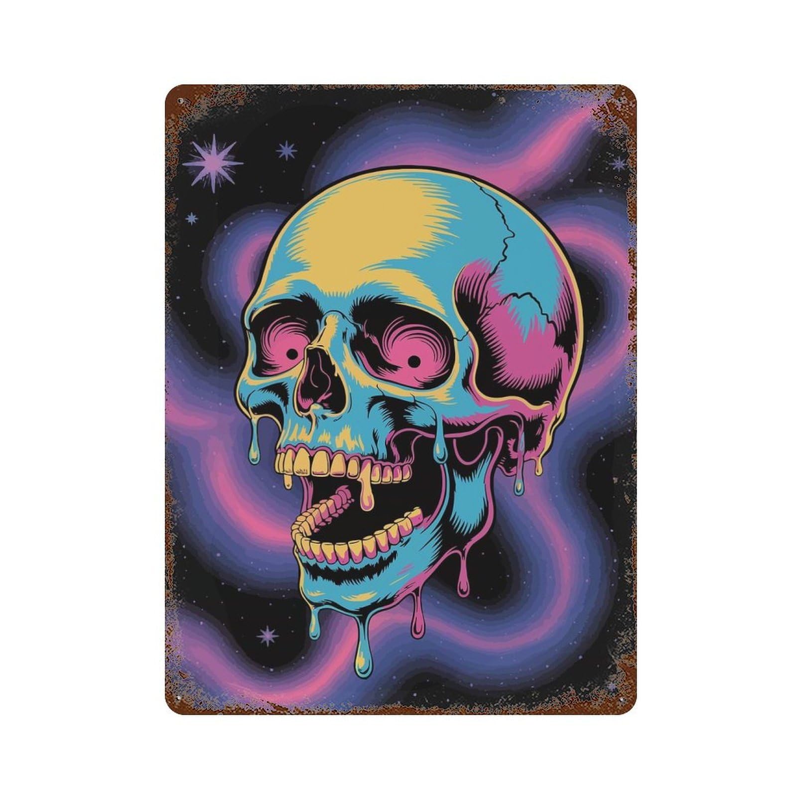 Psychedelic Skull in Space Rusty Metal Tin Sign 15.7"x11.8", Ideal for Patio, Garden Room And Bar Decor
