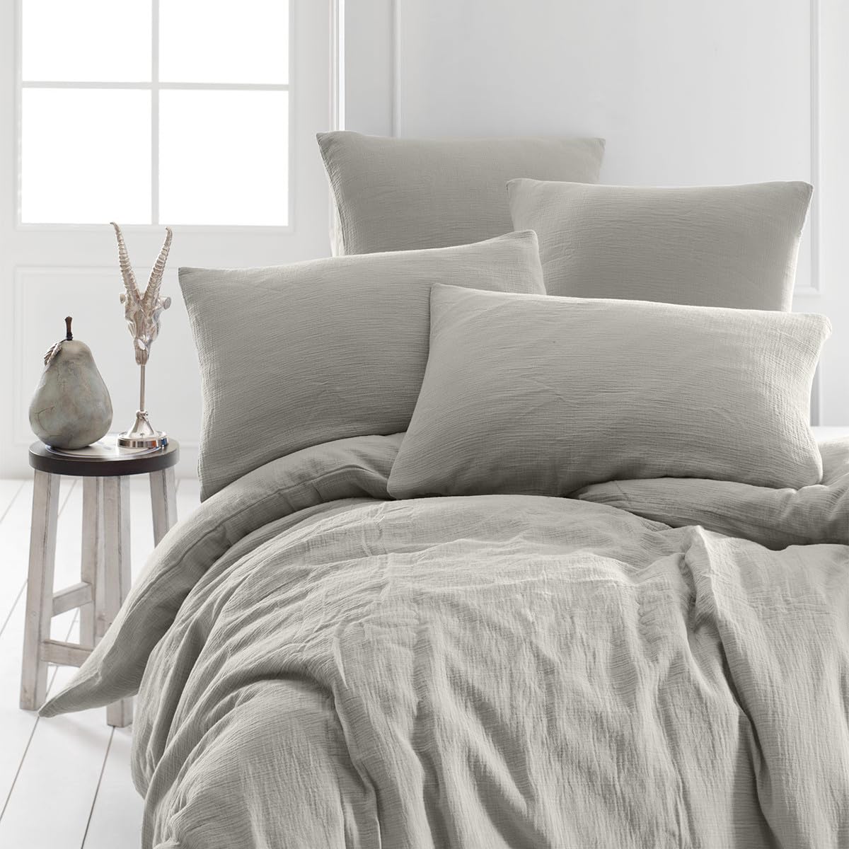 Housse de couette en gaze de coton 240x220 cm gris perle Sensei Maison Loft pour lit 2 personnes
