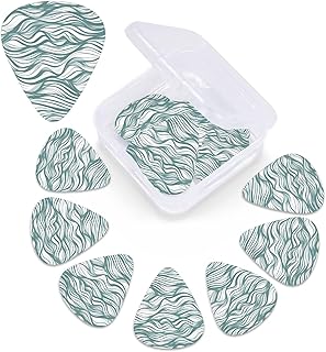 Green wavy stripe Print Guitar Picks 12 Pack Guitar Plectrums with Storage Box Bass Picks For Acoustic Guitar Bass Electric Ukulele Includes 0.46mm, 0.71mm, 0.96mm