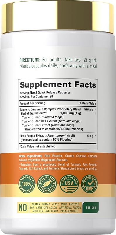 Carlyle Turmeric Curcumin with Black Pepper | 180 Capsules image 2