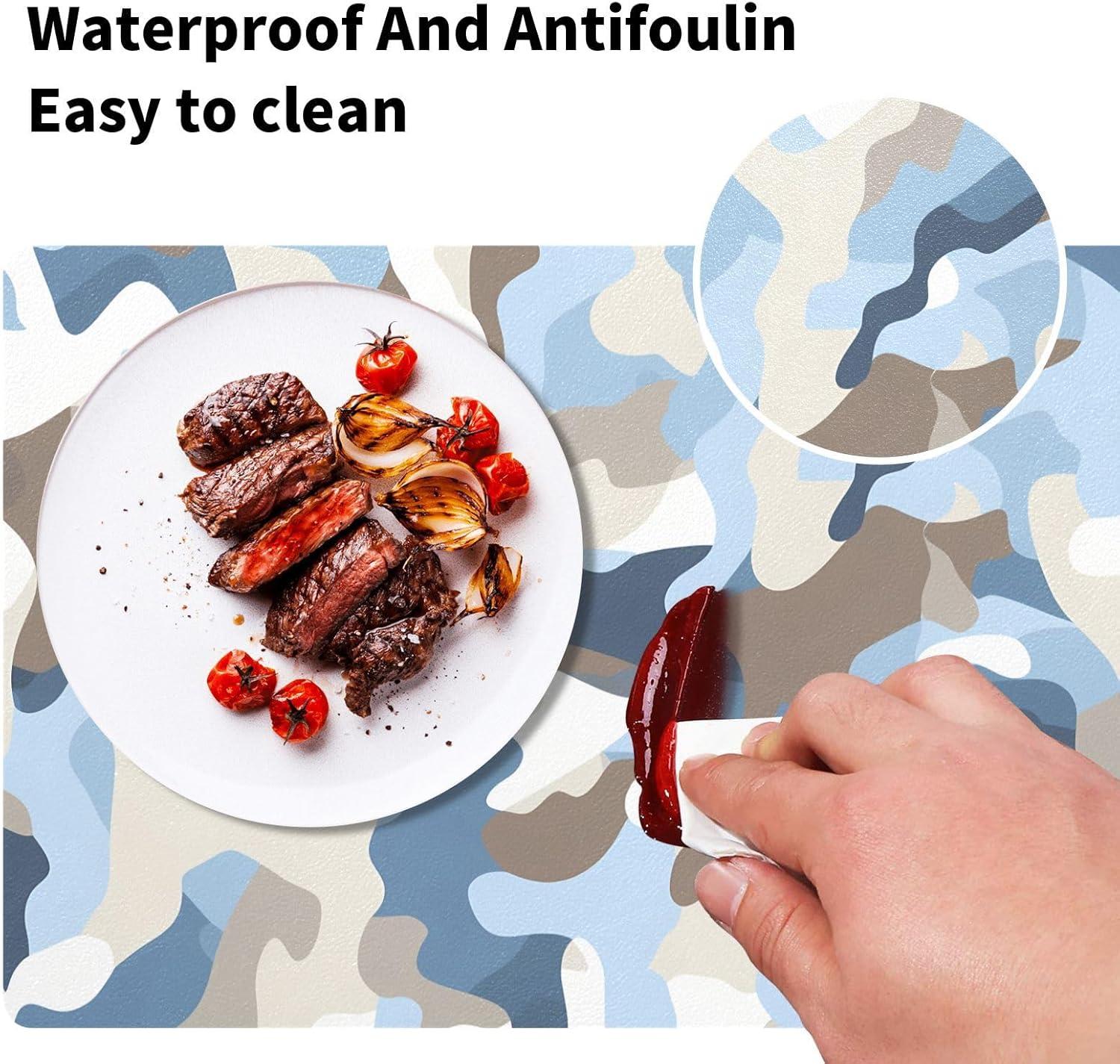 Camouflage Baby Blue Decorative placemats for Dining Table Autumn Cloth placemats Heat Resistant Waterproof Kitchen Table Decor and Coasters 17x12 Set of 4
