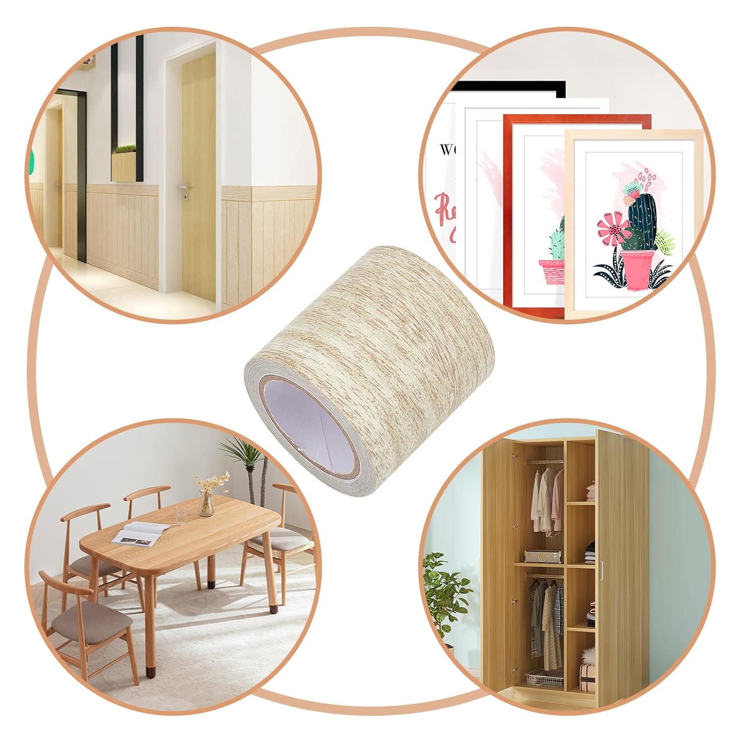 GORGECRAFT 2.2 Inch x 15Ft Imitation Woodgrain Duct Tape Wood Textured Adhesive Grain Repair Tape Patch Waterproof for Door Table Chair Furniture Floor Beautification Decoration, Oak Beige