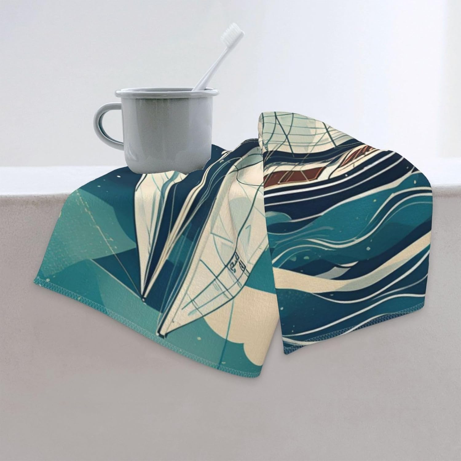 Ocean Sailboat Print Hand Towels for Kitchen, Decorative Bathroom Towels Decor Farmhouse Cute for Men Women Gifts