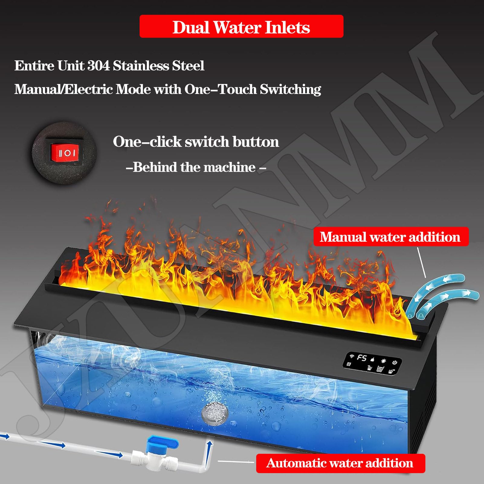 Cheminée à Vapeur d'eau 19,7/31,5/39,4/47,2/59 Pouces, Flamme atomisée 3D à intensité Variable, cheminée électrique encastrée à Vapeur avec télécommande 9Colors-120cm/47.2in