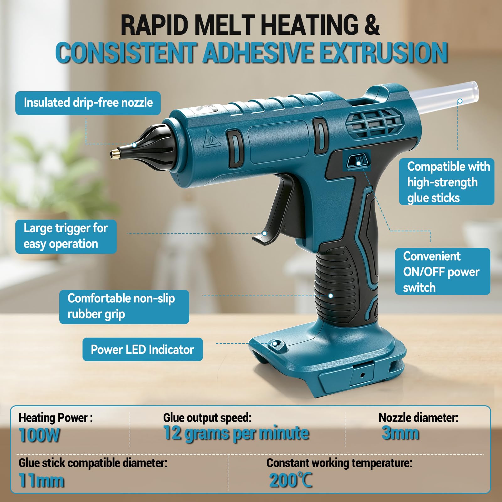 Bezprzewodowy pistolet do klejenia na gorąco do Makita 18 V (bez baterii