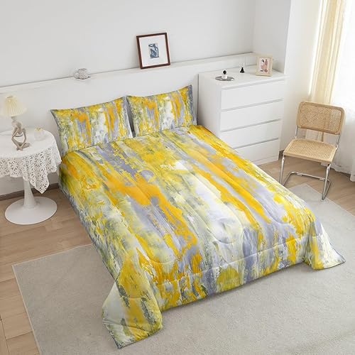 Miniatura 3 de Erosebridal Juego de edredón de teñido anudado amarillo, tamaño Queen, juego de ropa de cama degradada, gris, abstracto, grunge, juego de edredón de