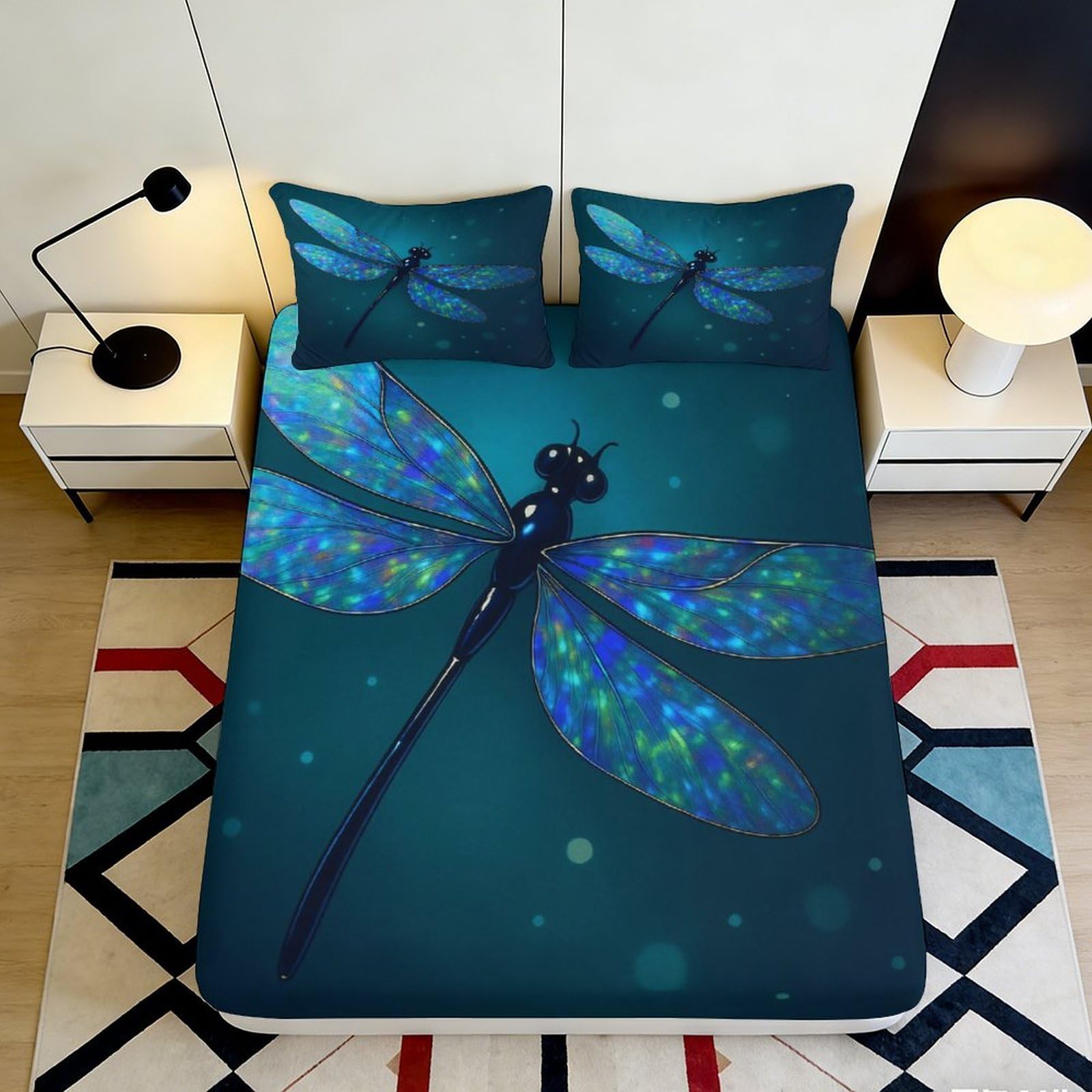3D Printed Geometric Microfiber Fitted Sheet Deep Pocket Non-Slip Elastic Hem Mattress Fitted Cover Bedroom 140x200x25cm