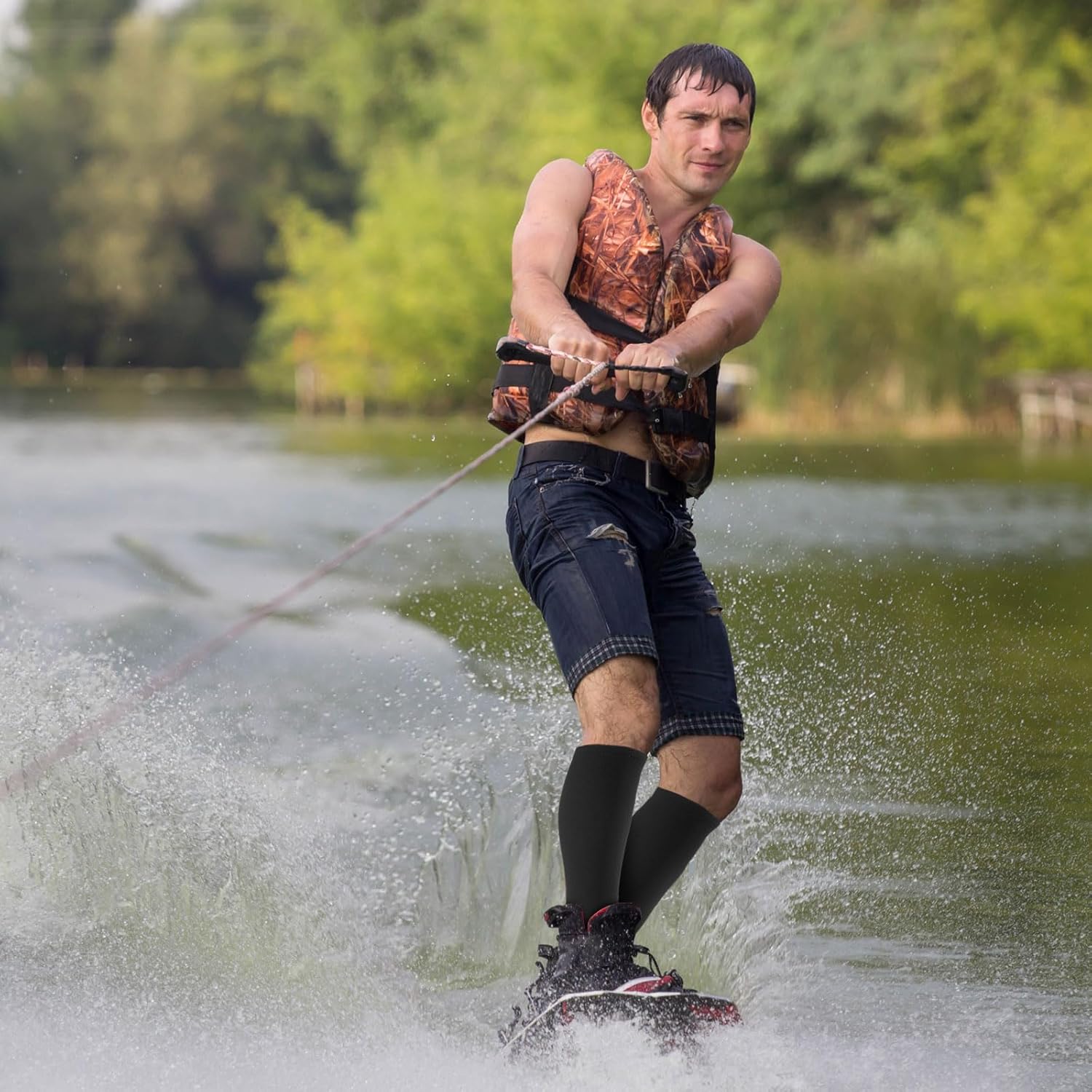 2 Pairs Water Ski Spray Leg Calf Compression Sleeve Protector Elastic Neoprene Support Wrap for Outdoor Water Sports Large image 7 of 7 B0F32SPDS2