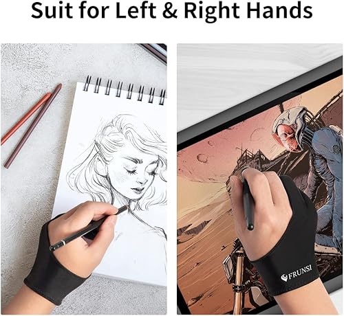 Miniatura 4 de Guantes de dibujo para tableta de dibujo gráficos, tamaño libre, evita las manchas con dos dedos, guantes para pintura de bloc de gráficos, buenos