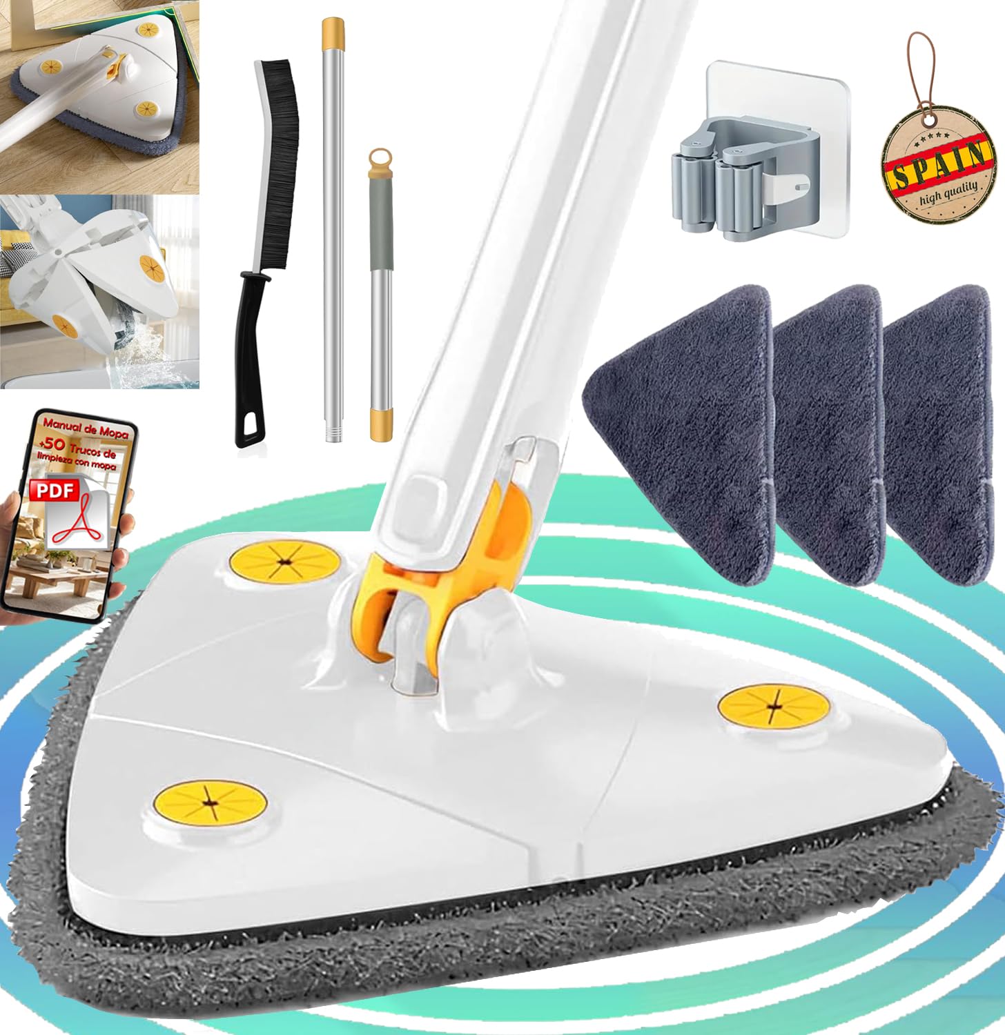 Serpillère microfibre auto-essorante blanche avec brosse à joints