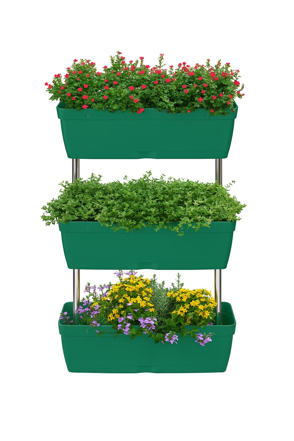 RANRHA 3-Tier Vertical Planter – Space-Saving Stackable Garden Bed for Indoor & Outdoor Use, Self-Watering Green Planters with Sturdy Metal Rods (80.5 cm Height, 50.5 cm Width)