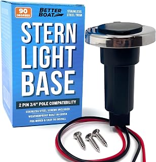Boat Stern Light Base, Navigation and Anchor Light Base Socket, 2-Pin Plug for Stern Lights, Stainless Steel Trim, Vertical Slot Design for Boats