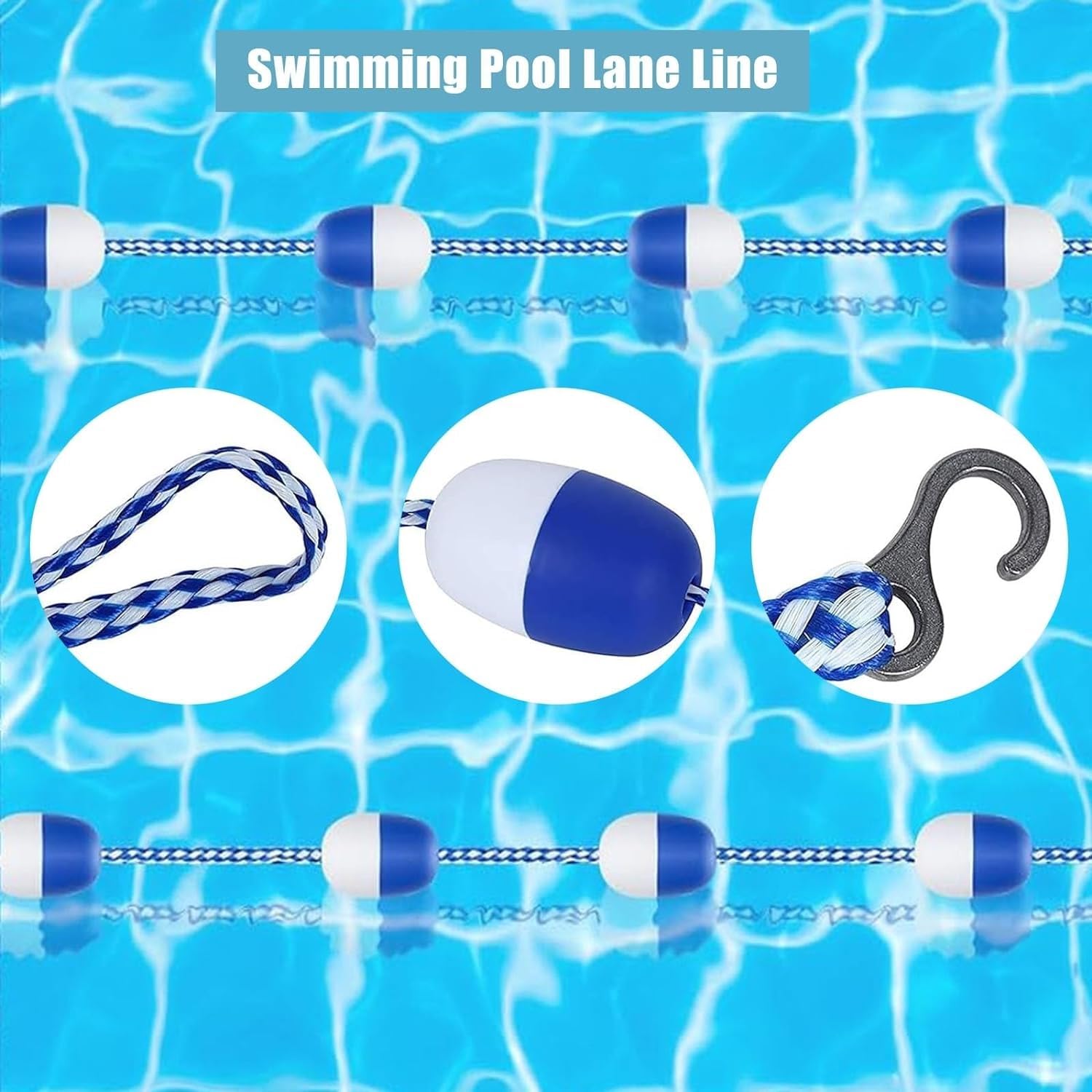 Generico Kit di Corde per corsie di Nuoto da 8 a 200 Piedi con galleggianti - Linee di Sicurezza Resistenti con 2 Ganci per Club di Nuoto, Ideali per acque Basse e Profonde - Segnali di corsia di nuo
