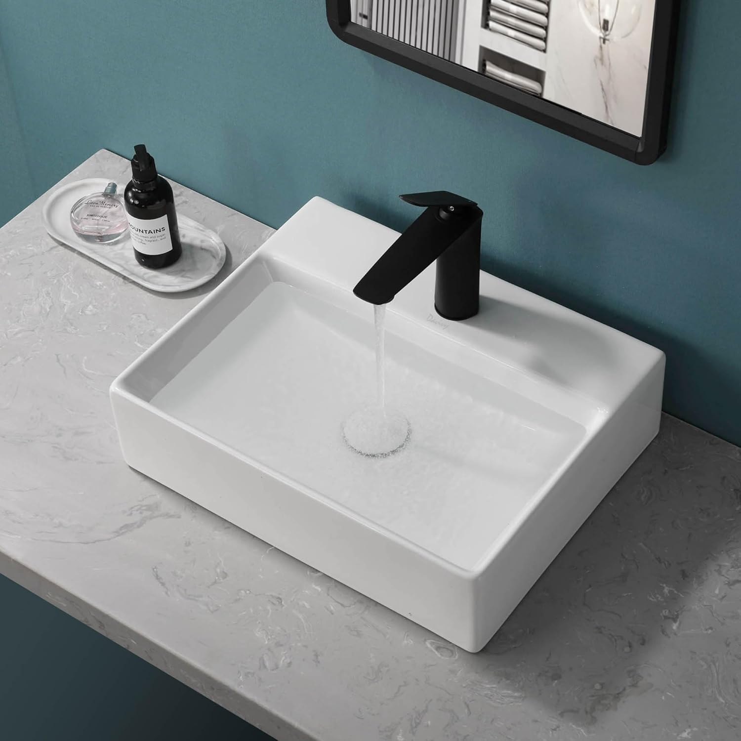 Davivy 18''X 14.2'' Wall Mounted Vessel Sink with Pop Up Drain, Bathroom Sinks Above Counter,Rectangle Ceramic Vessel Sink,Wall Mounted BathroomSinks,Counter Top Sink for Bathroom(No Installation Kit)