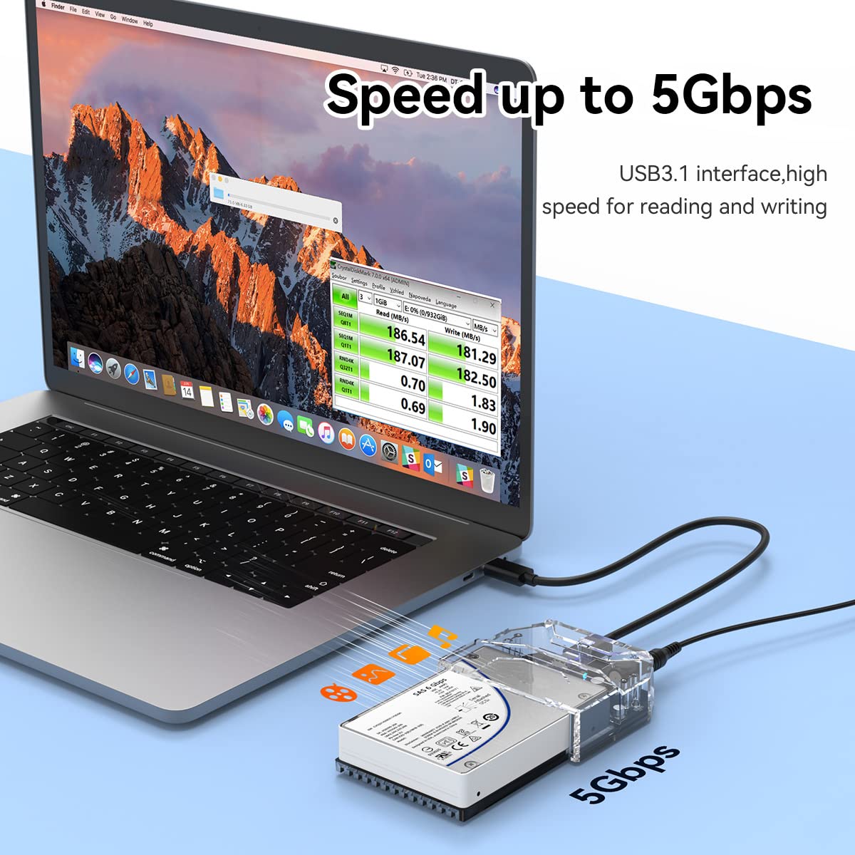 Adattatore da 2,5" SAS/SATA HDD/SSD a USB 3.1, docking station duplicatore K108SAS