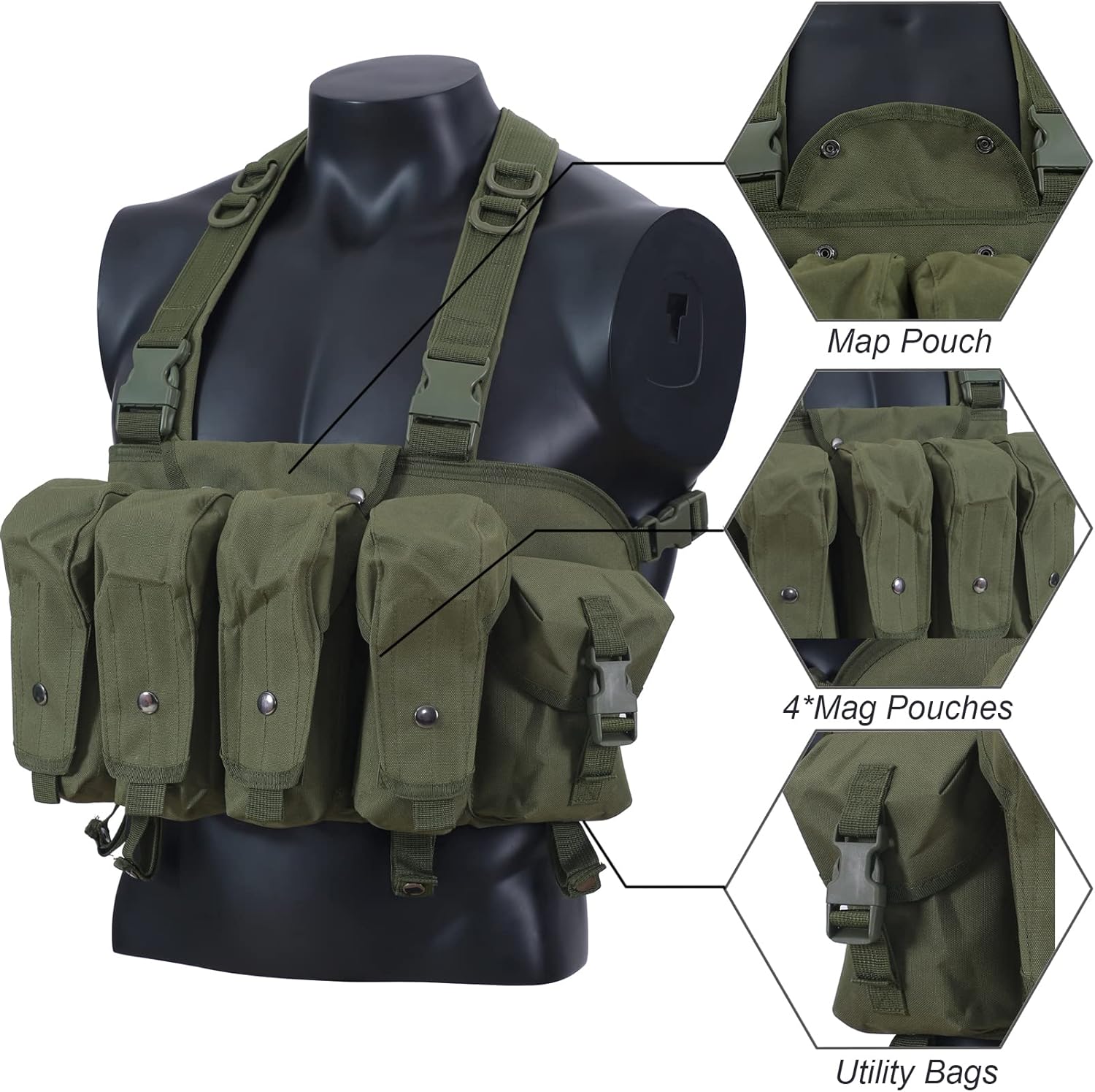 7 Pockets Tactical Chest Rig Vest Adjustable Chest Rigs Tactical with Mag Pouch X Harness for Men Women