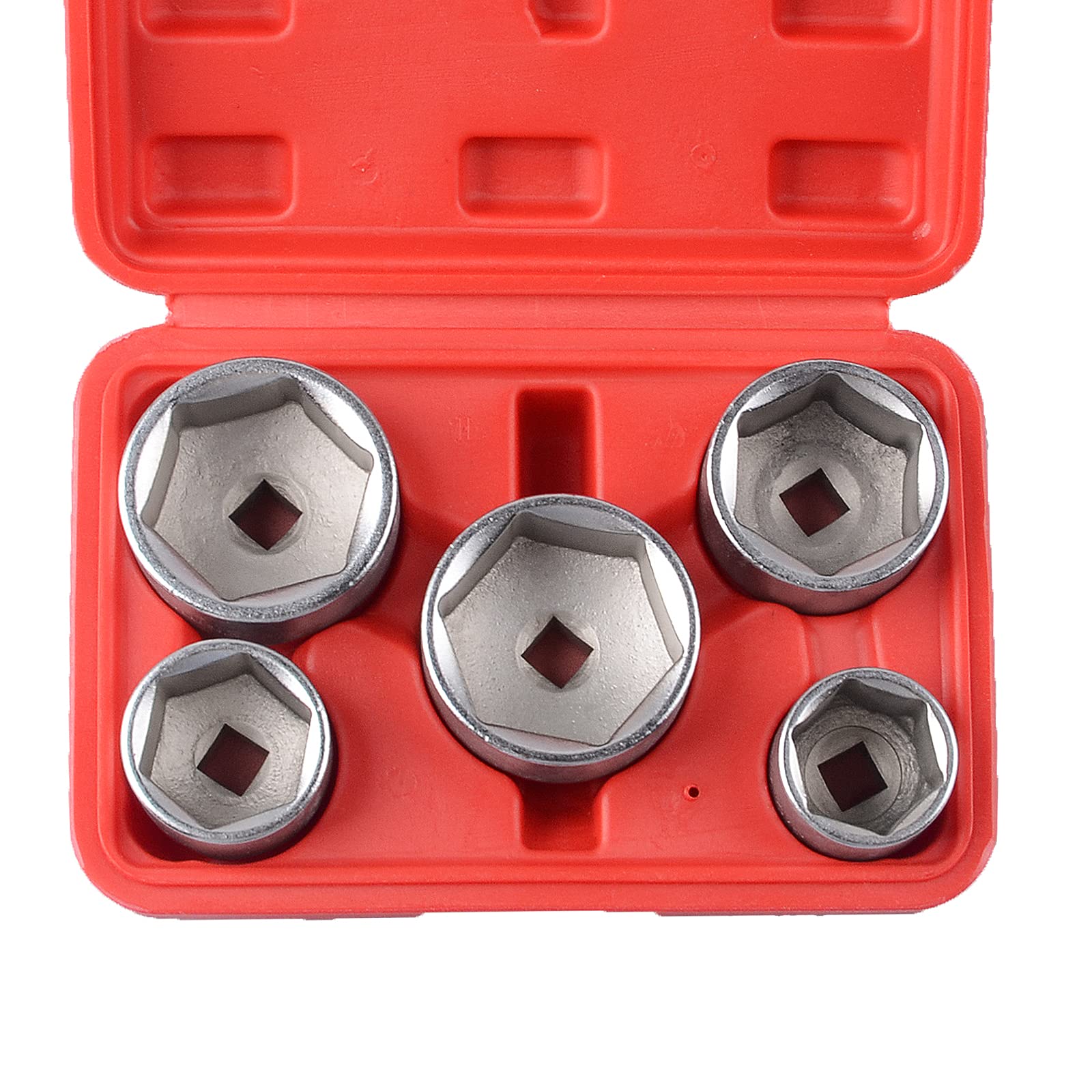 DAYUAN Lot de 5 douilles clés de démontage pour filtre à huile carré 3/8" Cr-V 24,27,32,36,38 mm 6 points