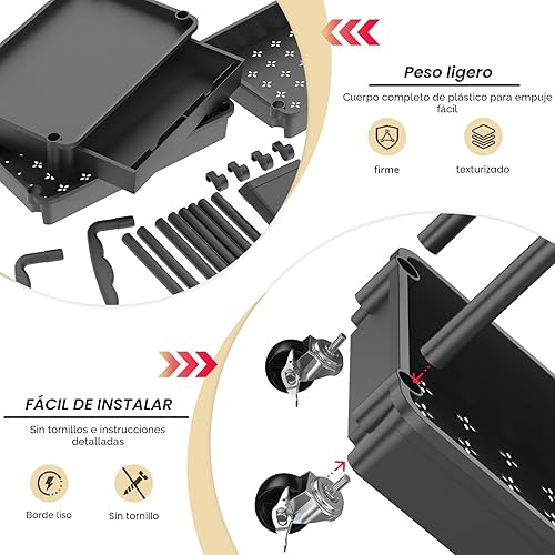 Miniatura 3 de Goovilla Organizador de carrito utilitario de 3 niveles con cajón extraíble, carritos de almacenamiento rodantes negros estables y resistentes con 2