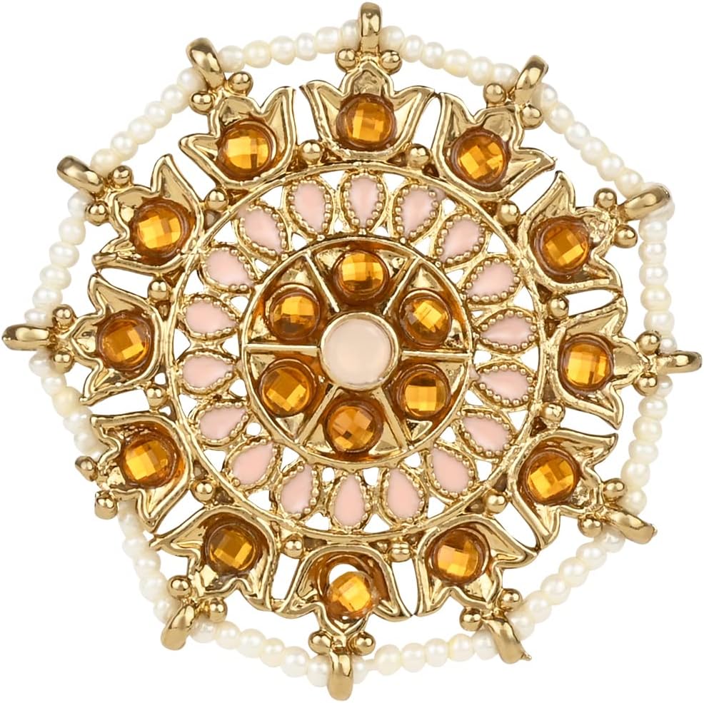 I Jewels Indian Wedding Bollywood Gold Plated Adjustable Kundan Finger Ring For Women And (FL225-9)