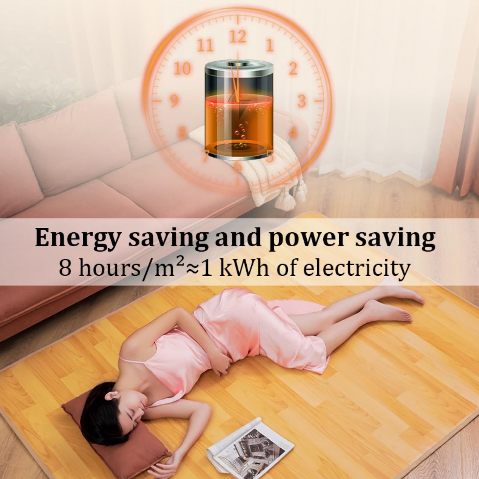 Dywan elektryczny z grafenem, ogrzewacz podłogowy do wnętrz, podgrzewacz stóp z timerem, regulacja temperatury, ogrzewacz do wnętrz do jogi, biur, sypialni i kuchni (A, 50 * 150 cm)