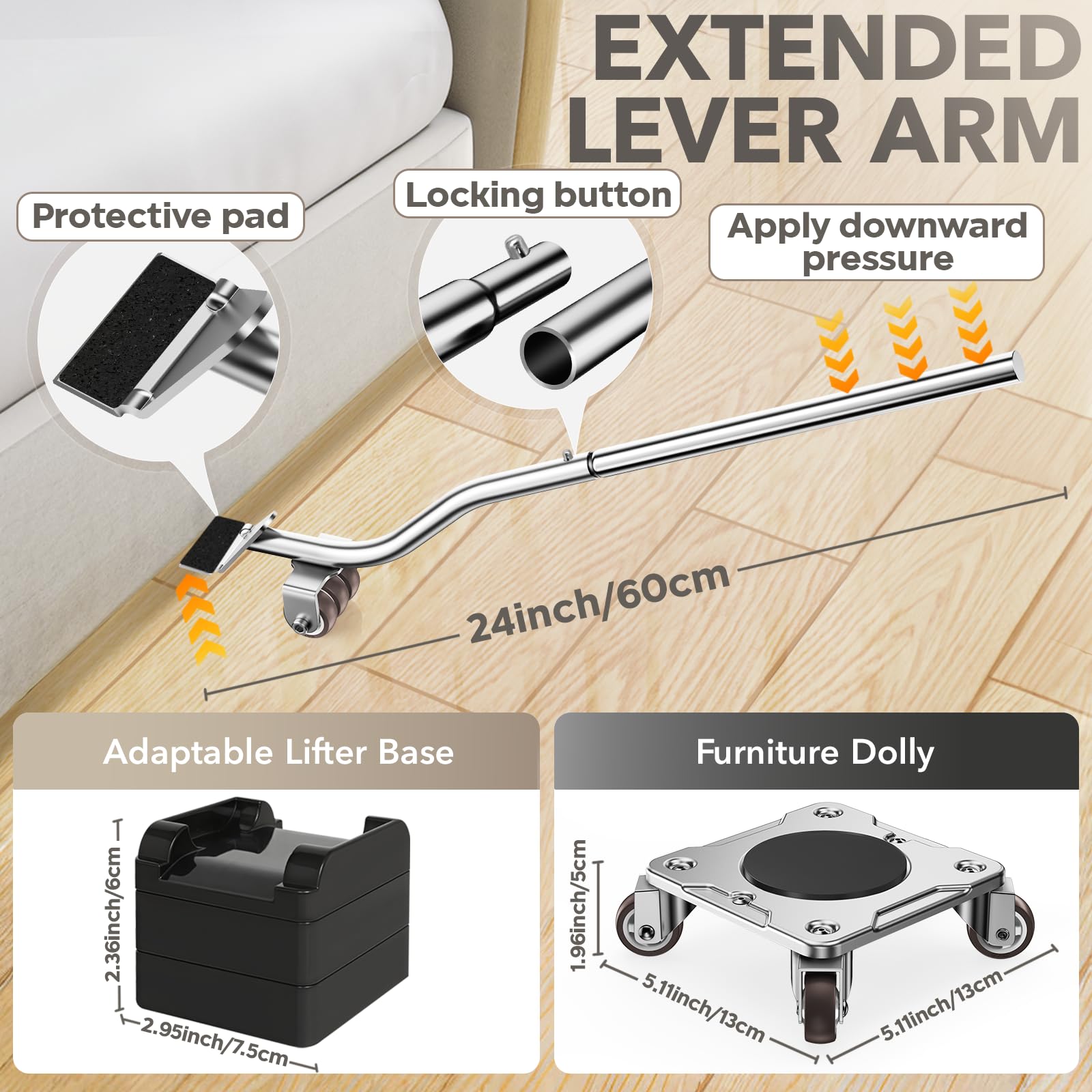 Furniture Moving Set With Furniture Lifter - Furniture Dolly, Furniture Movers With Wheels, Upgraded Carbon Steel Panel And 4 360° Rotating TPE Wheels, Max Load 1100LBS, Move Heavy Duty Easily - View #3