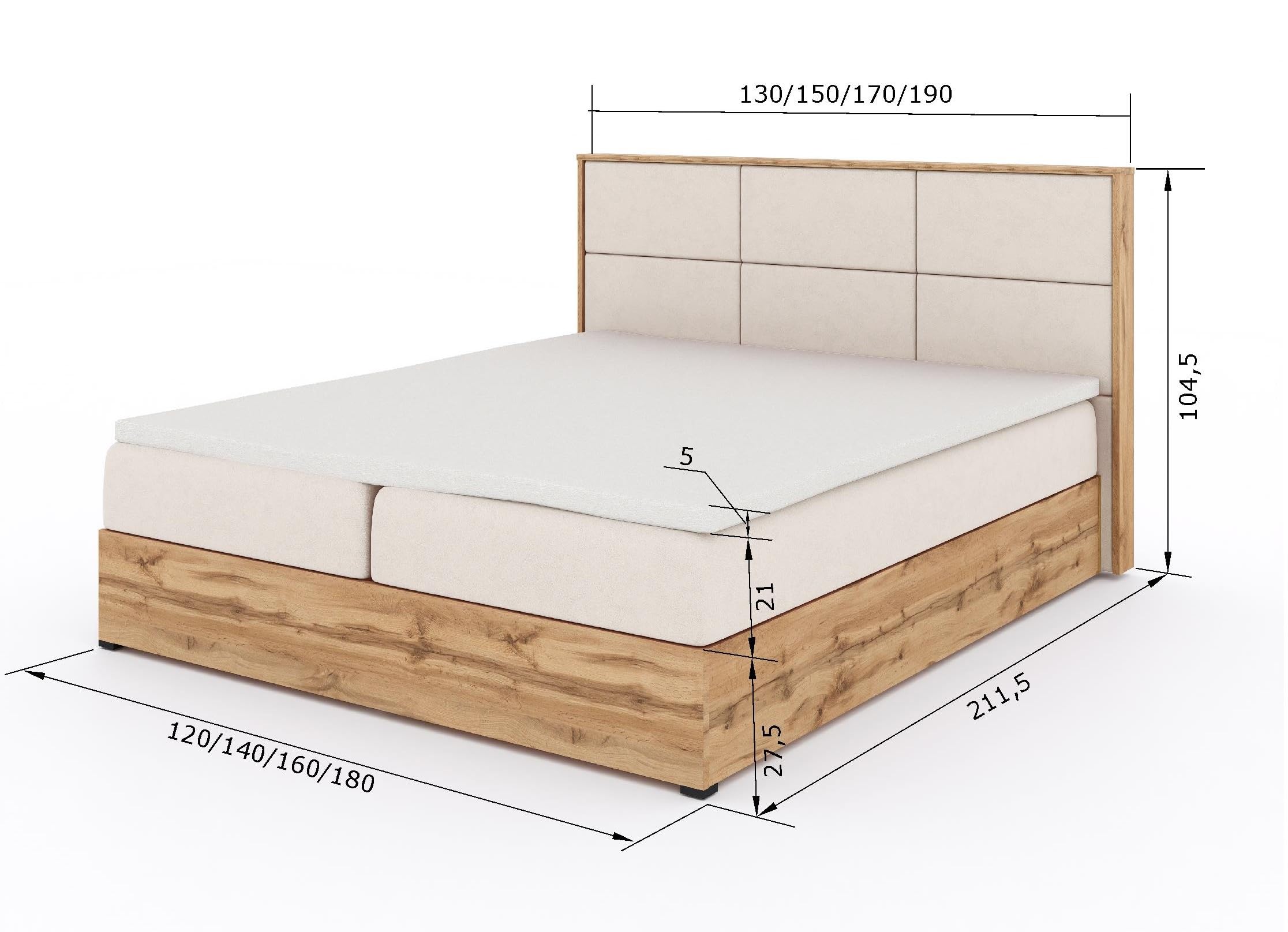 Boxspringbett 180x200 mit Matratze und Bettgestell - Polsterbett 180x200 mit Bett Kopfteil Matratzen Topper und Bettkasten (Leoni II, Grau)