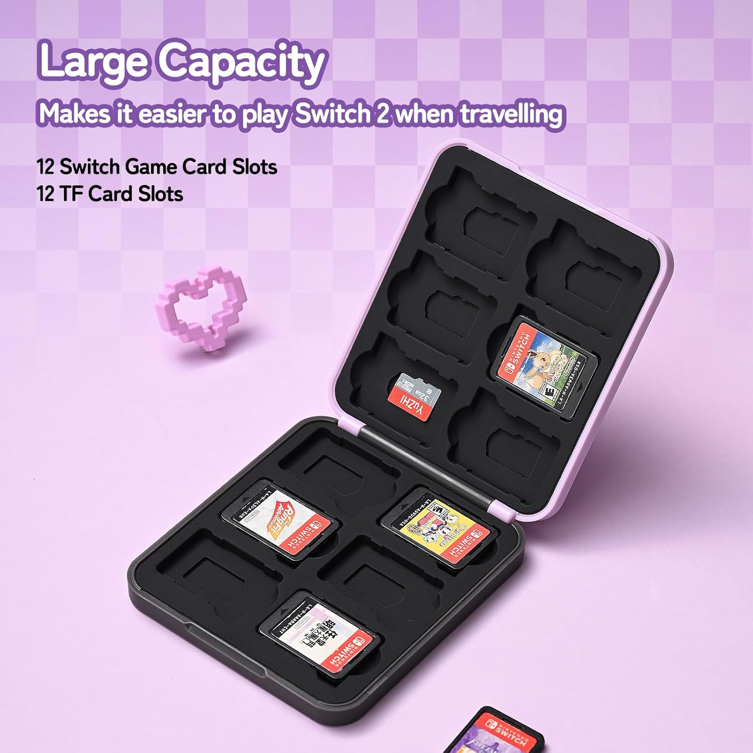 Kuitmor Switch Game Card Case Compatible with Switch 2 (2025) Portable Game Holder Cartridge Case for NS 2 with 12 Game Card Slots, Purple - Image 3