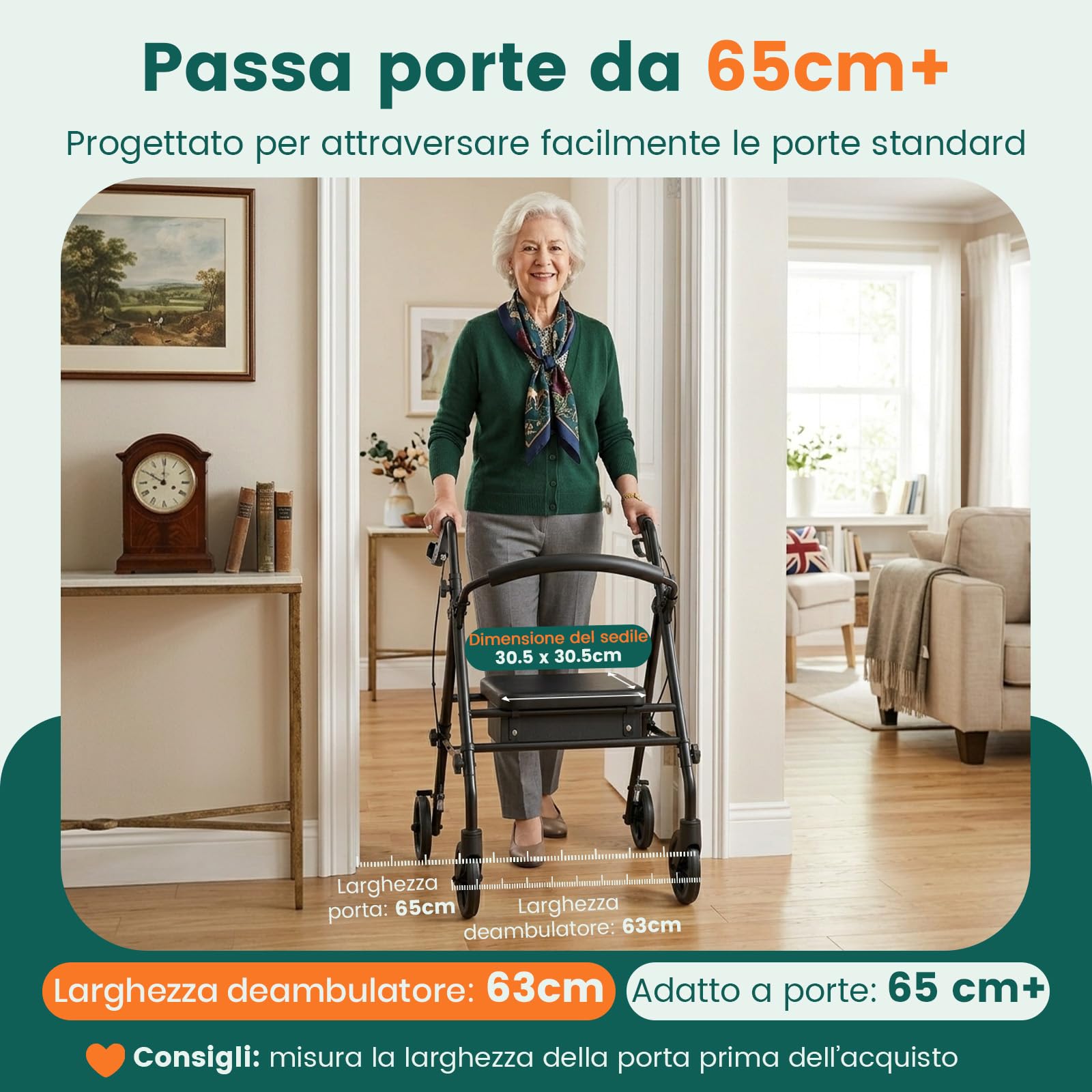 Deambulatore Rollator con Sedile e Spazio di Stoccaggio – Ausilio di Camminata Leggero e Pieghevole a 4 Ruote per Anziani e Disabili, Uso Interno ed Esterno, Nero