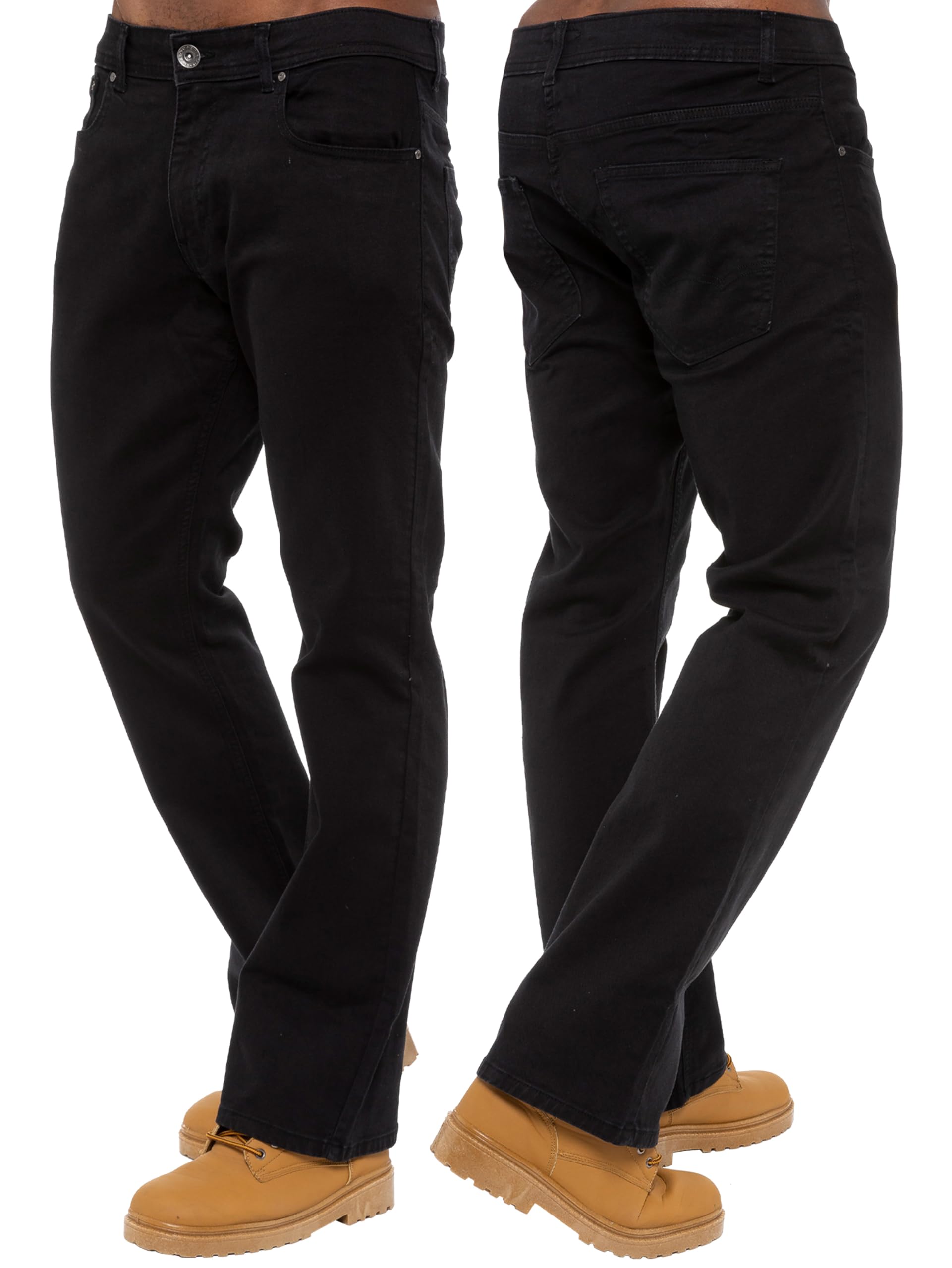 989Zé Enzo Men's Black Stretch Bootcut Jeans Casual Classic Retro Denim Wide Leg Flared Pants Trousers Ez401 Blk 34W / 34L