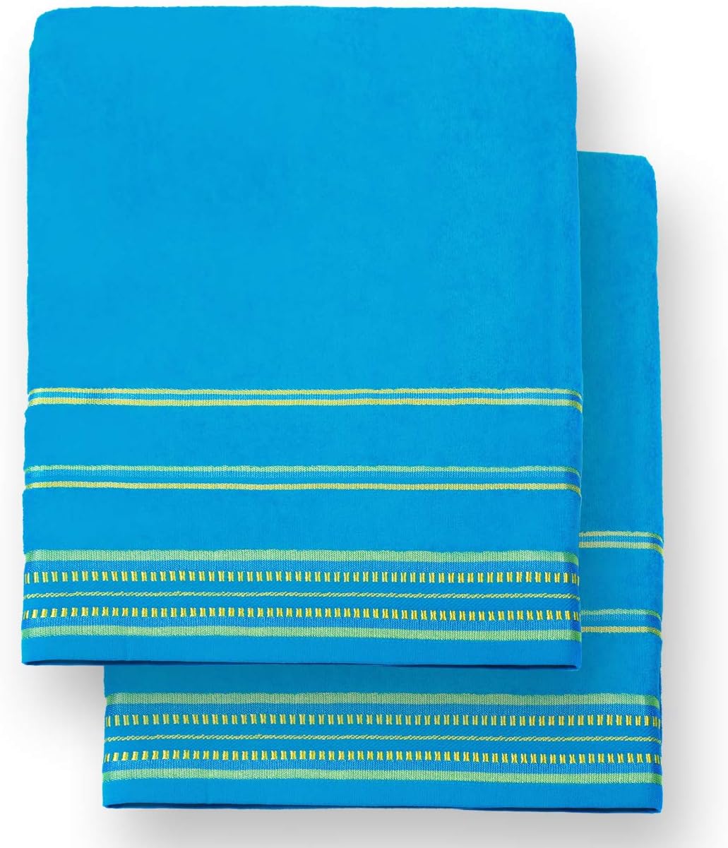 Ben Kaufman - Oversized 40" X 70" Solid Color Velour Super Soft Beach and Pool Towel Set of 2 Pieces Easy Care, Extra Large (Pacific Blue)
