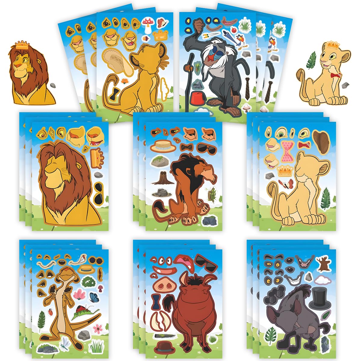 24Pcs Make Your Own for Lion King Stickers Sheet,Lions Kings Birthday Decorations for Lions Kings Birthday Party Supplies