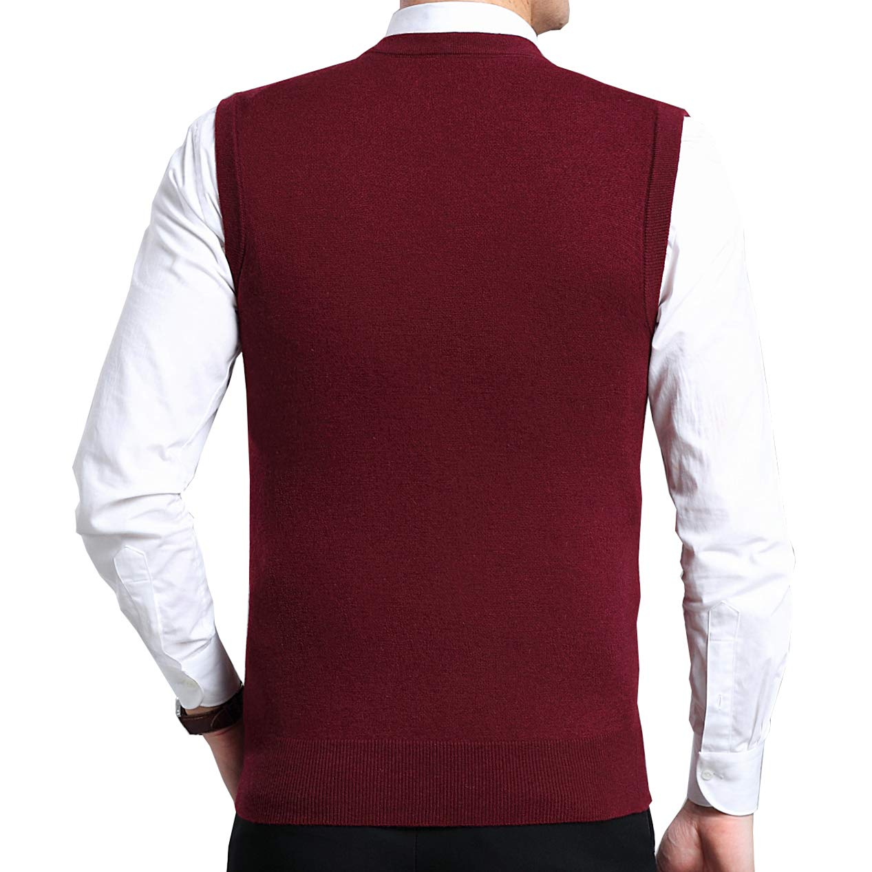 Hombres Lana Cómodo Color Sólido Sin Mangas De Punto Suéter Chaleco, Otoño Invierno Negocios Casual V-Cuello Suéter Sin Mangas
