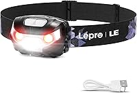 Lepro Rechargeable LED Headlamp - 300 Lumen Super Bright 5 Modes, IPX4 Waterproof with Red Light for Camping Hiking Running